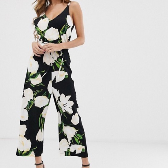 ax paris navy floral culotte jumpsuit
